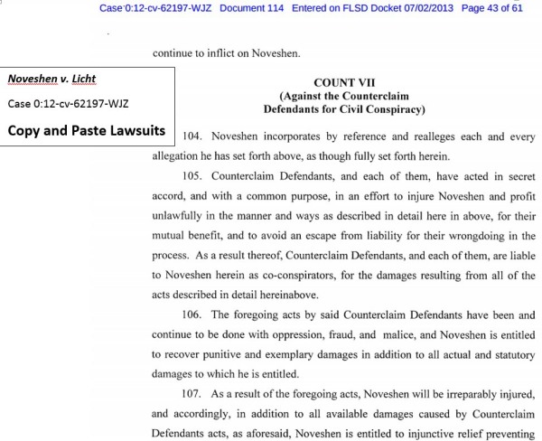 Eric Noveshen Copy and Paste Lawsuits